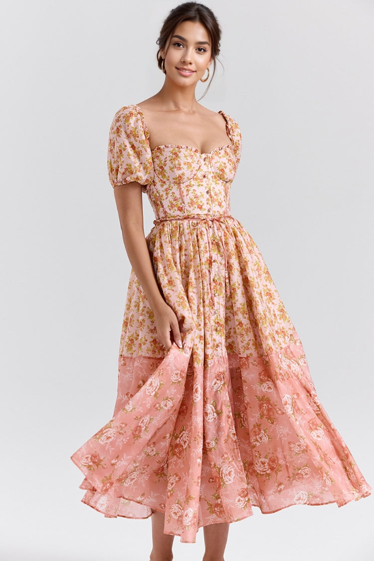 Mellie | Vestido MIDI Floral Con Mangas Abullonadas