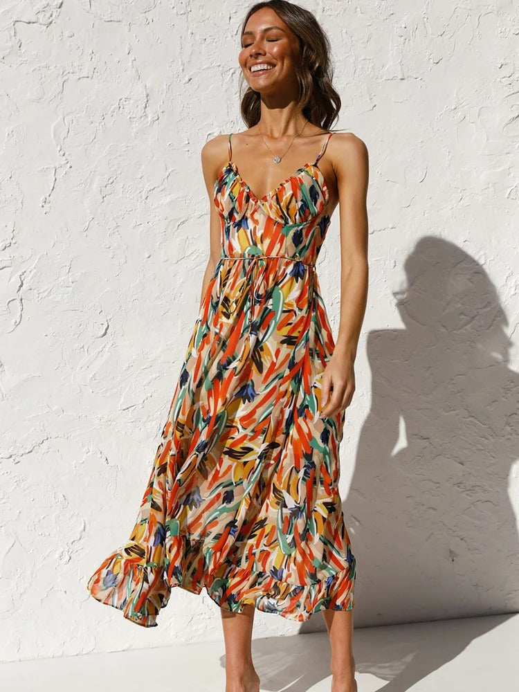 Emmeline | Vestido Midi Con Tirantes Finos Y Estampado