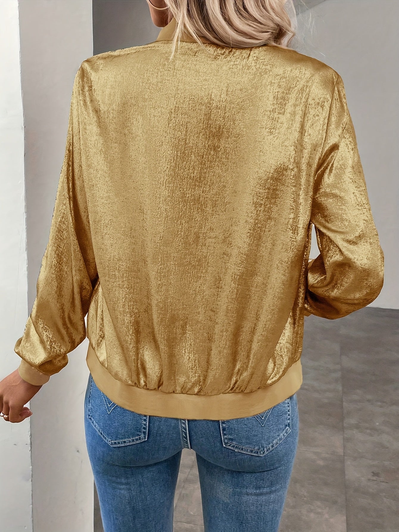Marla | Chaqueta Bomber Metalizada Con Cremallera Para Mujer