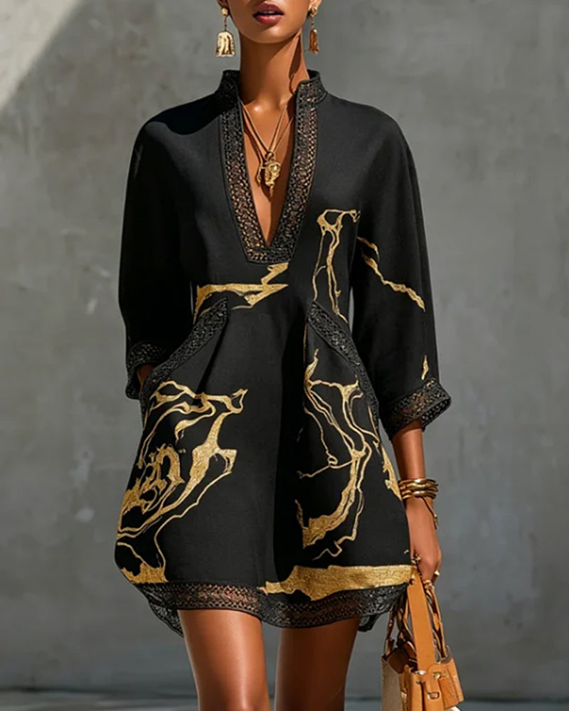 Soeun | Minivestido Túnica Con Cuello en V Y Estampado