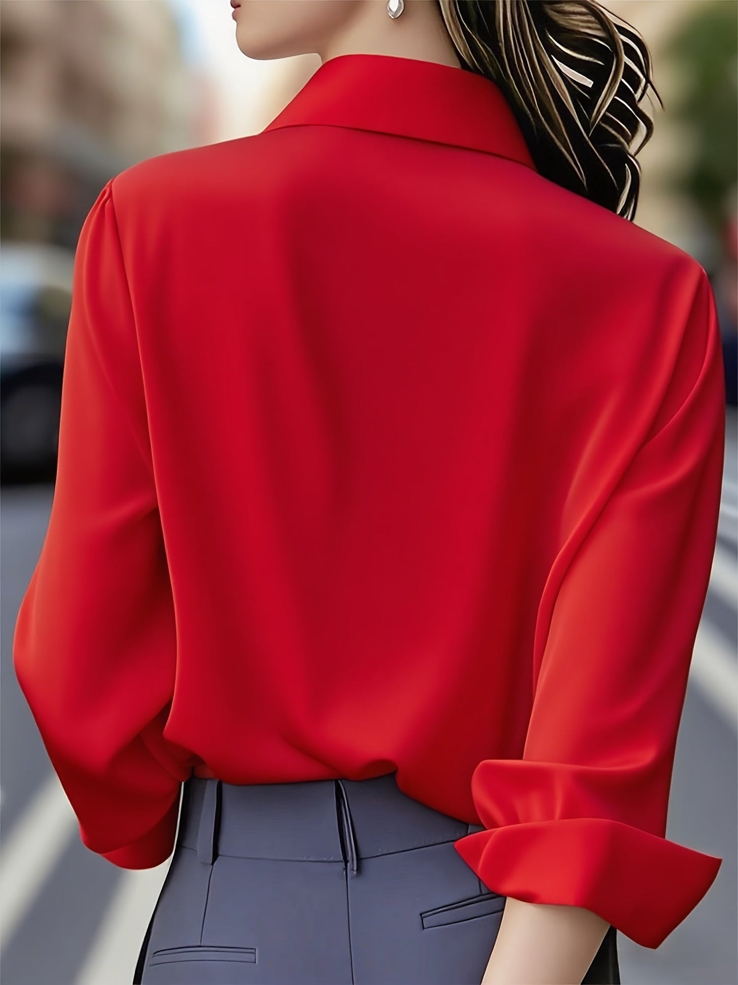 Elenochka - Blusa de Manga Larga Con Botones en la Parte Delantera