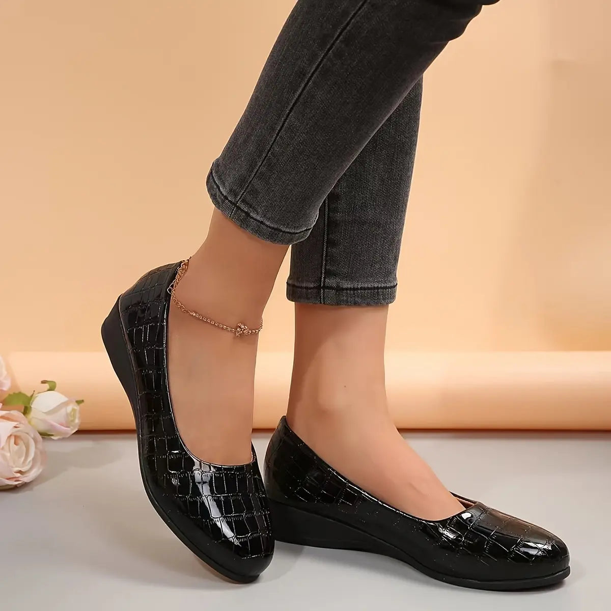 Rebekah - Zapatos Sin Cordones Con Cuña y Estampado de Cocodrilo