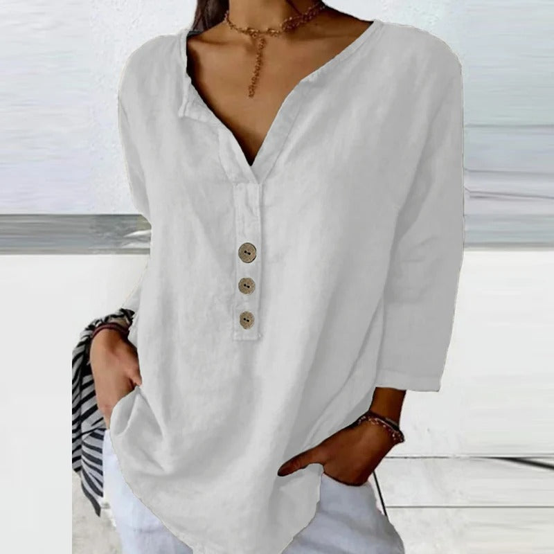 Mykaela | Blusa Informal Con Cuello Abierto y Tacto de Algodón
