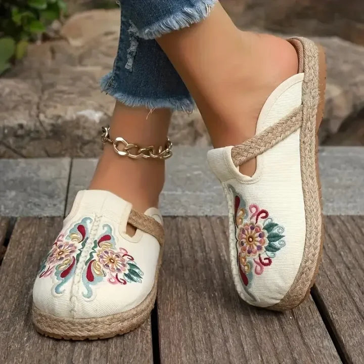 Katy | Zapatillas tipo Mules de Algodón Con Estampado Floral Hechas a Mano