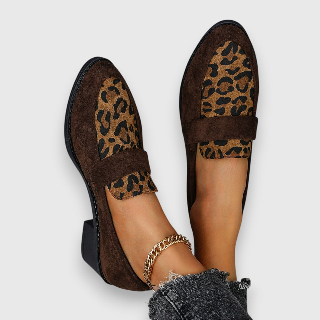 Lucyna | Mocasines Con Tacón Grueso Y Estampado De Leopardo