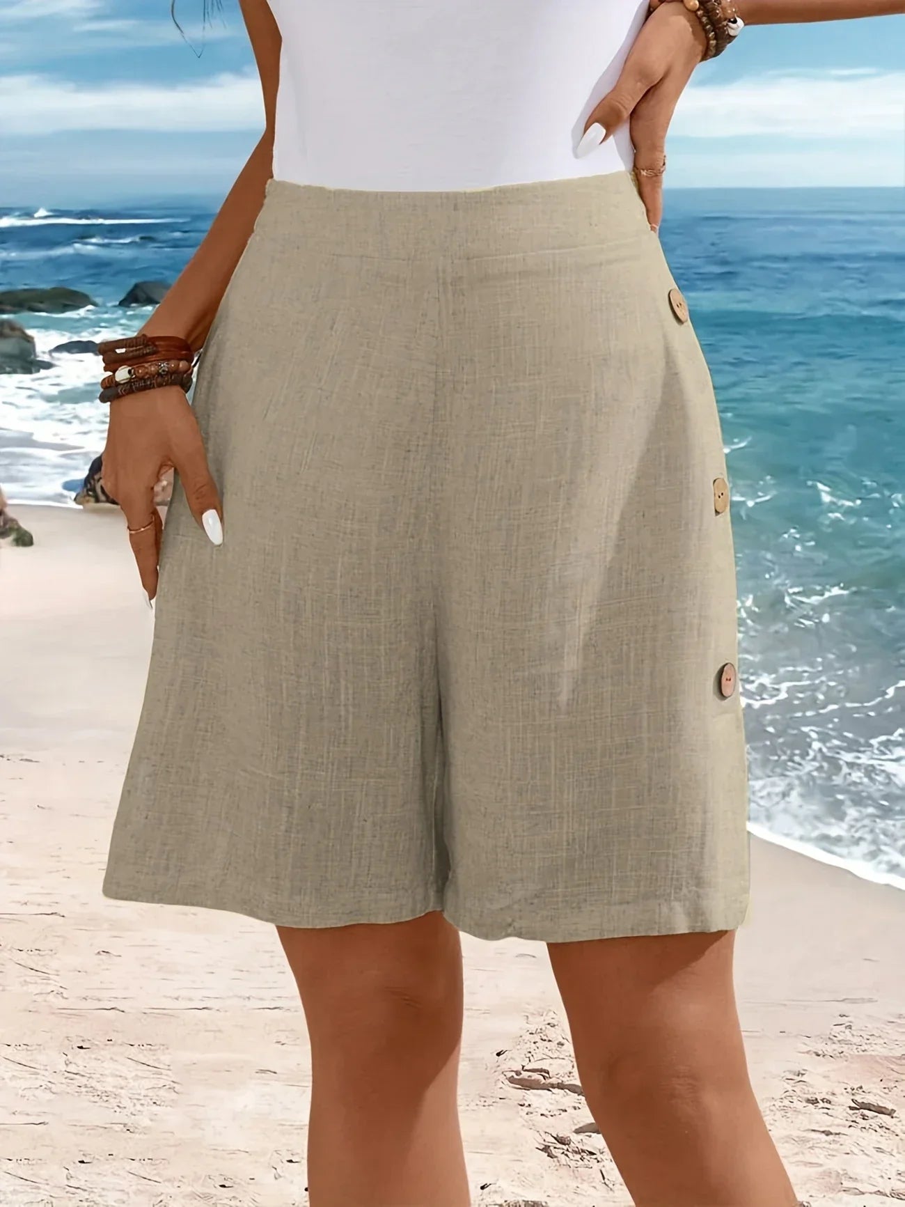 Fenella | Pantalones Cortos Hasta La Rodilla De Cintura Alta Con Detalle De Botones