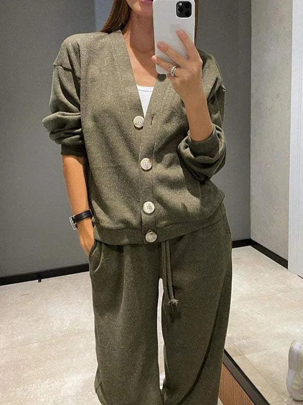 Anisa | Conjunto De Chaqueta De Punto Con Cuello en V Y Botones