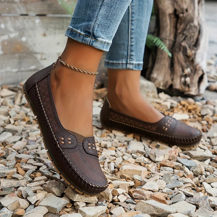 Gerdien | Mocasines Sin Cordones Perforados Para Mujer, Zapatos Planos Informales