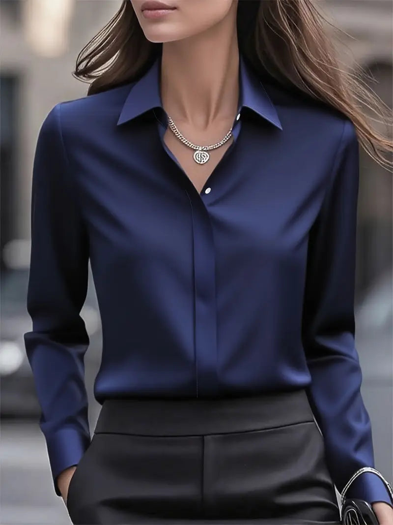 Amiliana - Blusa de Manga Larga Con Botones en la Parte Delantera