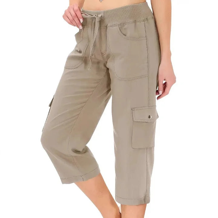 Mileni - Pantalón Capri Cargo Cintura Elástica Bolsillos