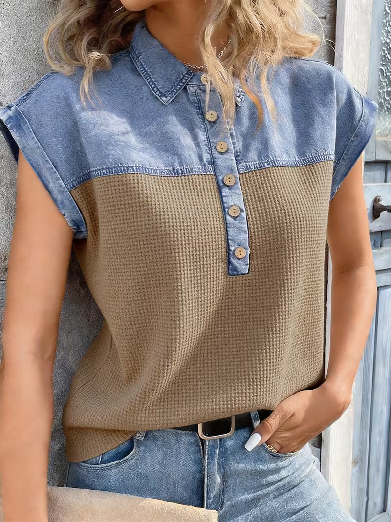 Haily | Blusa Henley Con Cuello y Bloques de Color