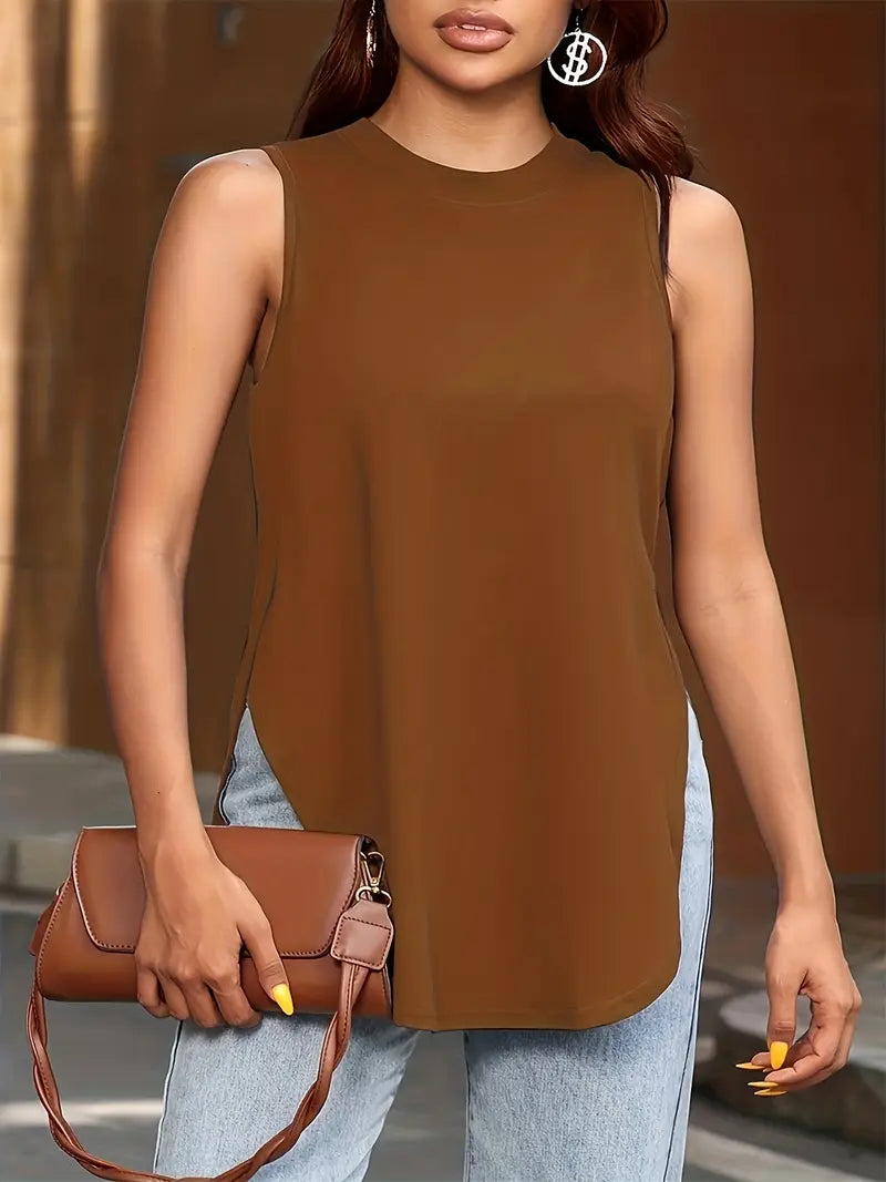 Desirae | Camiseta Sin Mangas Con Cuello Redondo Y Aberturas Laterales