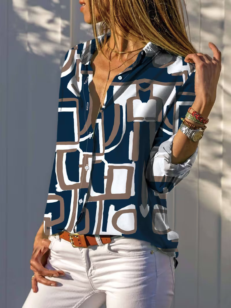 Vespia | Camisa de Botones con Estampado Geométrico