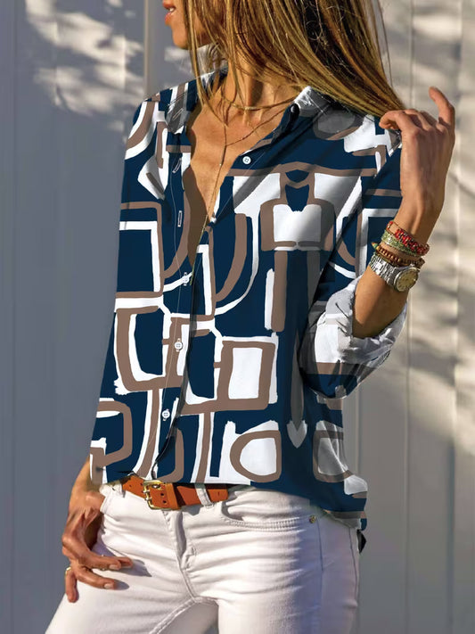 Vespia | Camisa de Botones con Estampado Geométrico