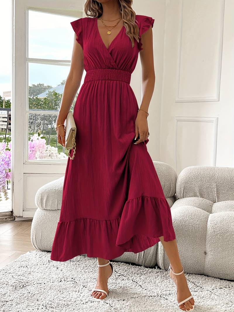 Gayasha | Vestido Maxi Cruzado Sin Mangas Volantes