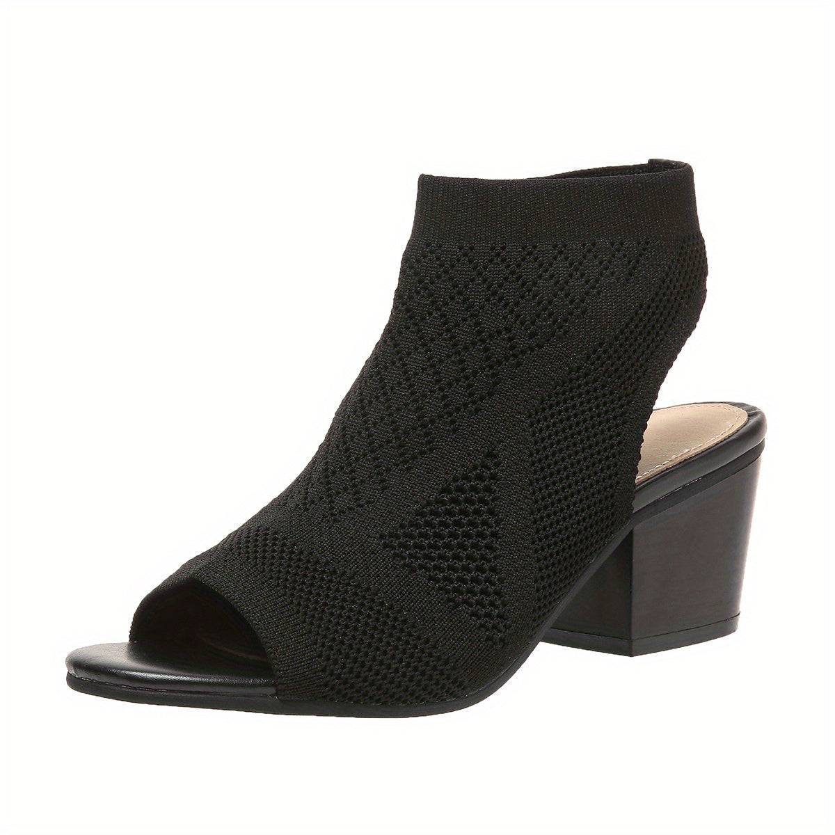 Velina | Sandalias de Talón Grueso de Punto Con Puntera Abierta