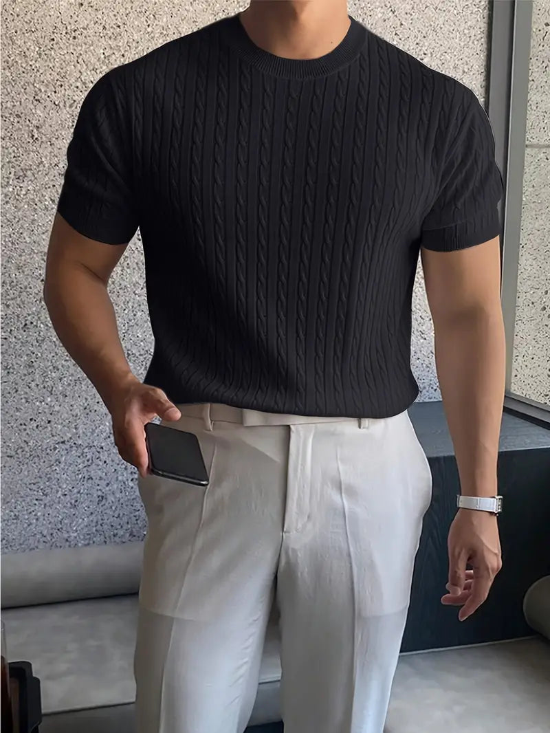 Kiril - Camiseta de Manga Corta Con uello Redondo y Punto Trenzado