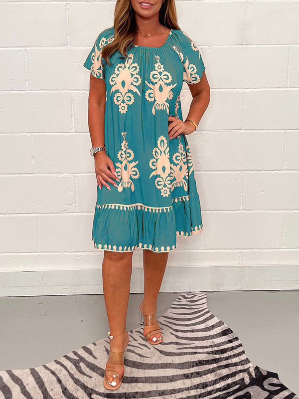 Ranee | Vestido Estampado con Mangas Cortas Amplias