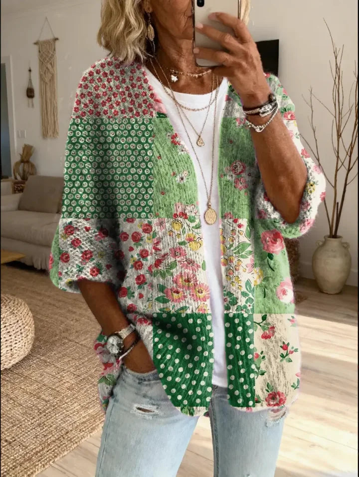 Stevena | Cárdigan De Mujer Con Diseño Floral en Patchwork Y Abertura Frontal