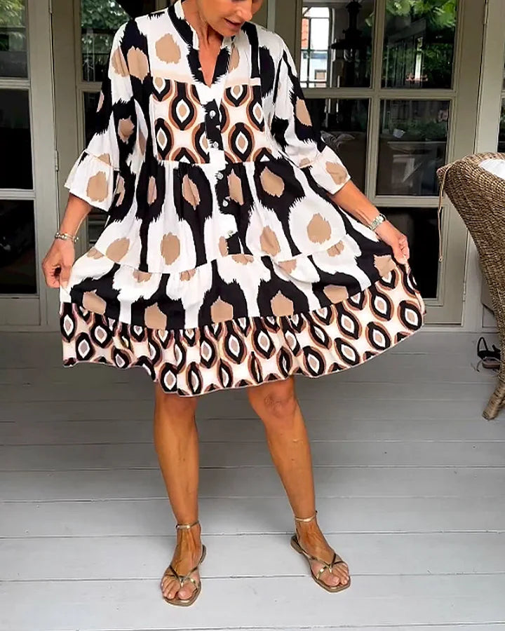 kinza | Vestido MIDI Con Estampado, Cuello en V Y Volantes
