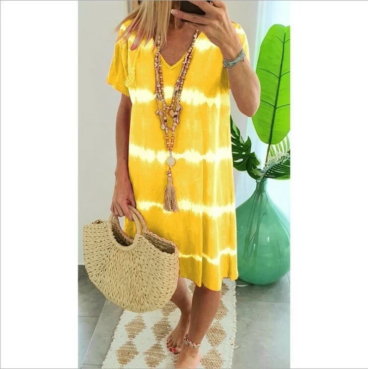 Herma | Vestido De Mujer Con Cuello en V Y Estampado Tie-dye De Manga Corta