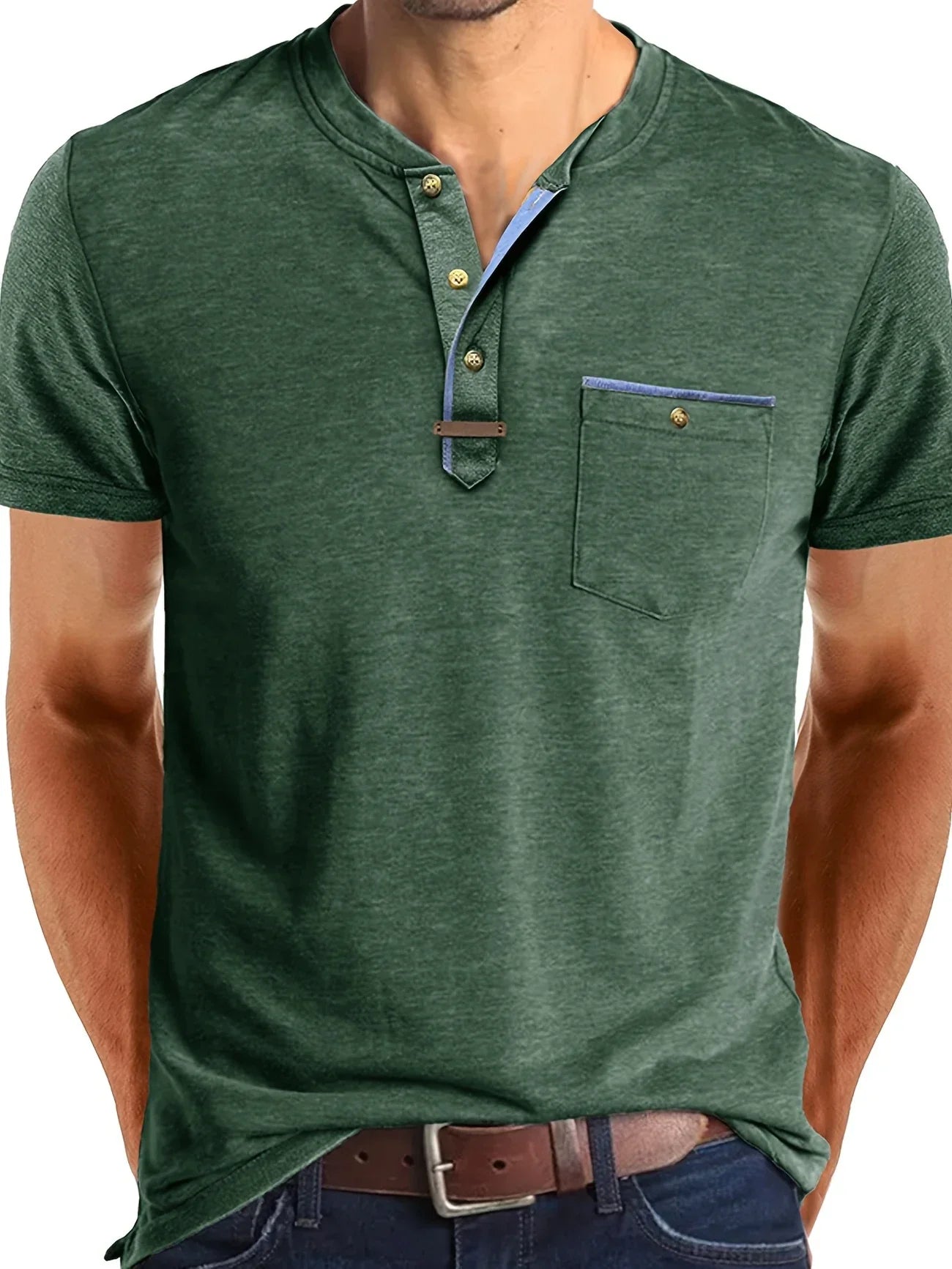 Saxon | Camiseta Henley de Manga Corta con Bolsillo