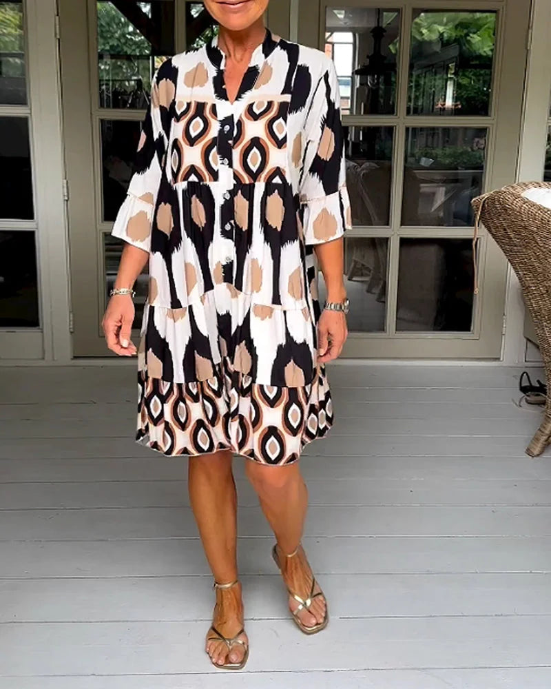 kinza | Vestido MIDI Con Estampado, Cuello en V Y Volantes