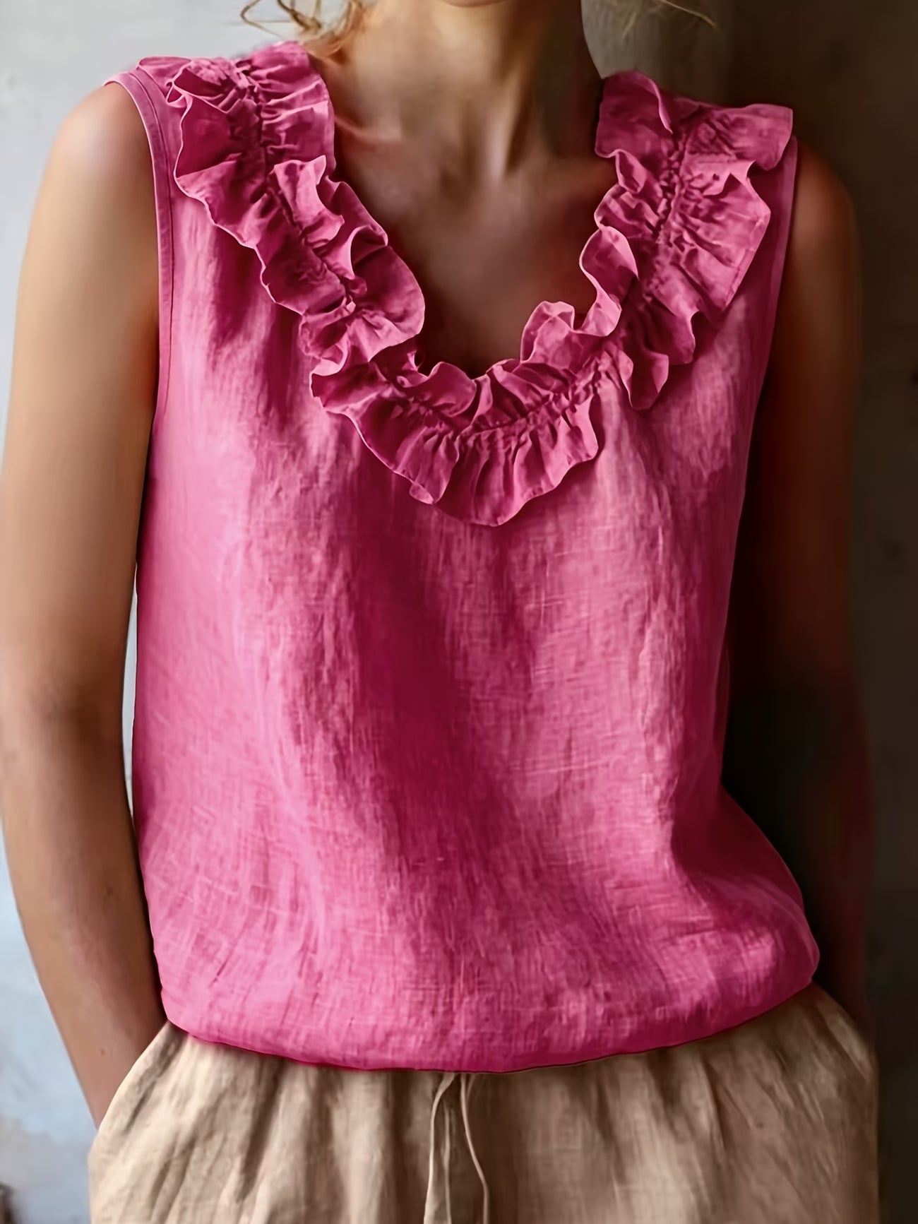 Safiya | Blusa Sin Mangas Con Cuello De Volantes Y Textura