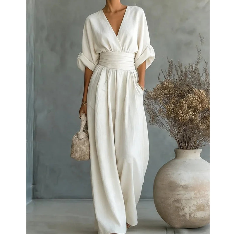 Lumamark | Mono elegante con escote en V y pierna ancha