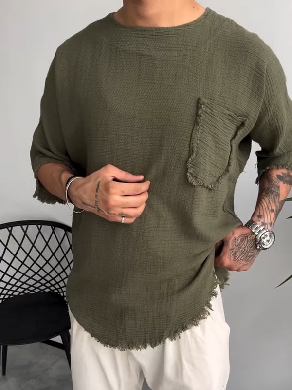 Davis - Camiseta de Manga Corta Con Bolsillo y Textura