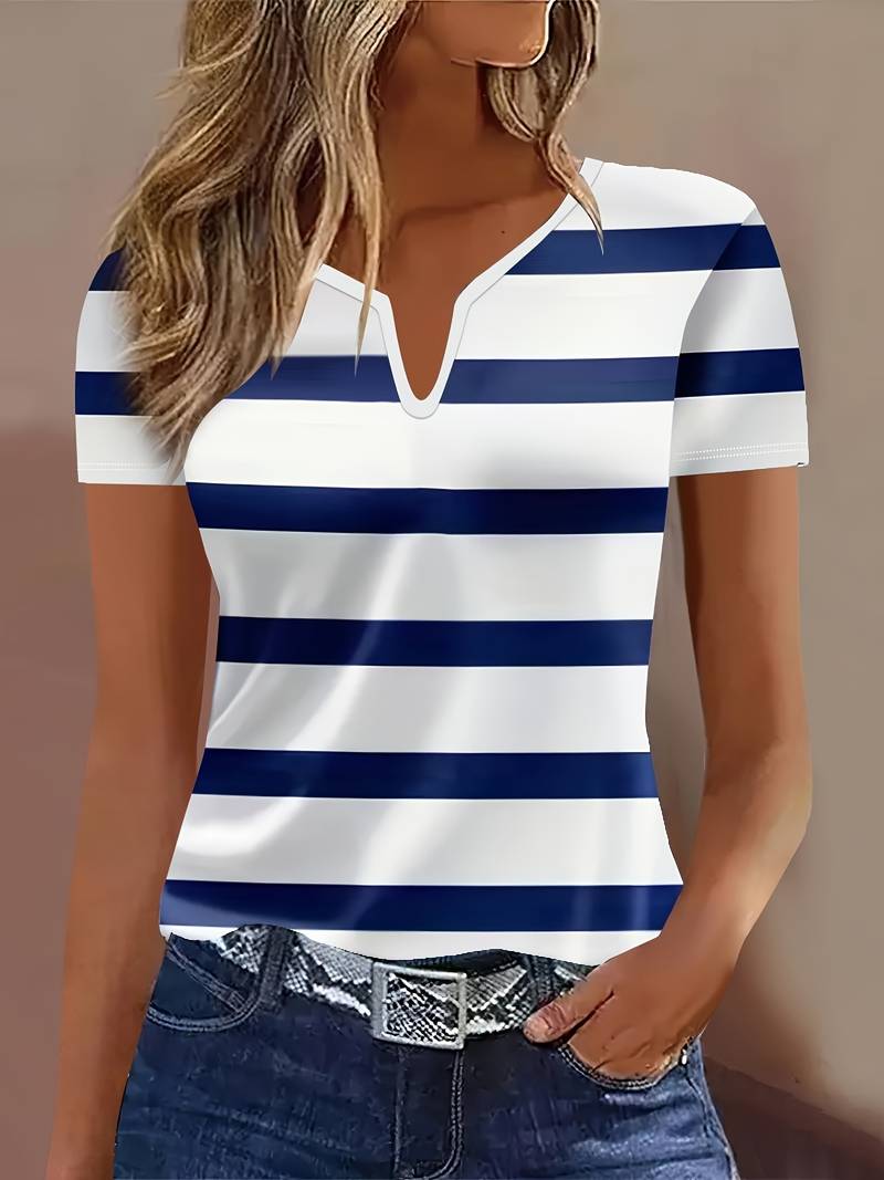 Kiley | Camiseta De Manga Corta a Rayas Con Escote en V