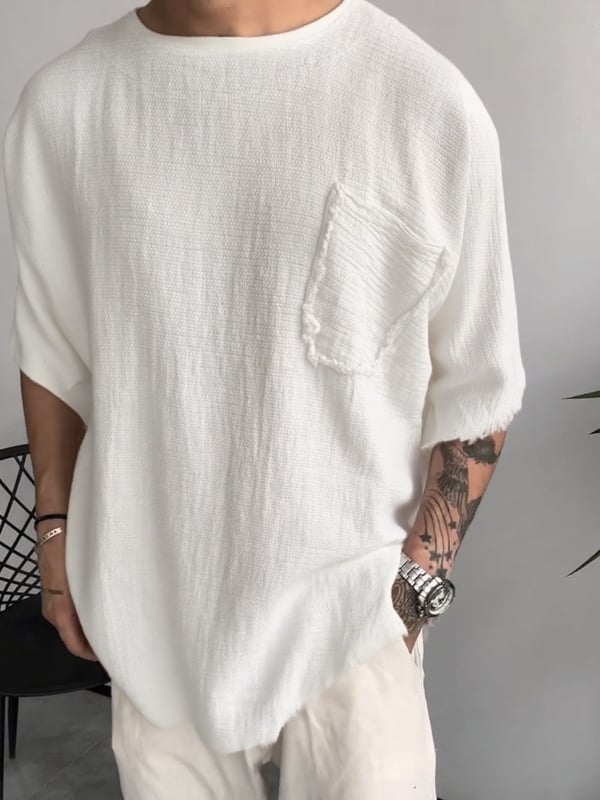 Davis - Camiseta de Manga Corta Con Bolsillo y Textura