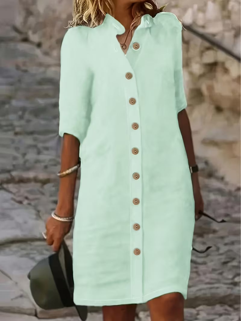 Keiniza | Vestido Camisero de Manga Corta Abotonado
