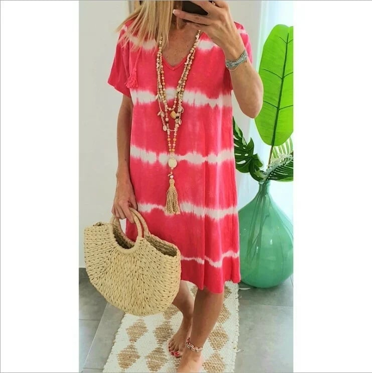 Herma | Vestido De Mujer Con Cuello en V Y Estampado Tie-dye De Manga Corta
