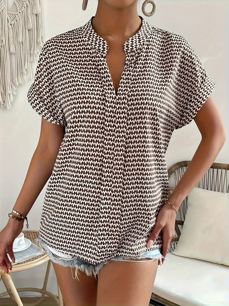 Leonore | Blusa Estampada Houndstooth de Manga Corta
