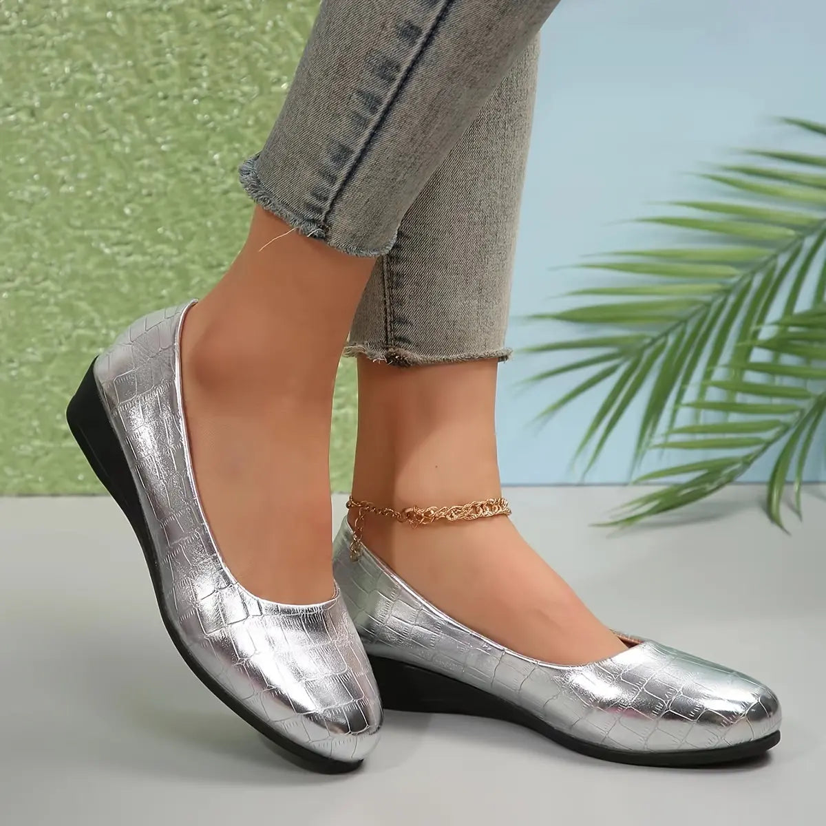 Rebekah - Zapatos Sin Cordones Con Cuña y Estampado de Cocodrilo