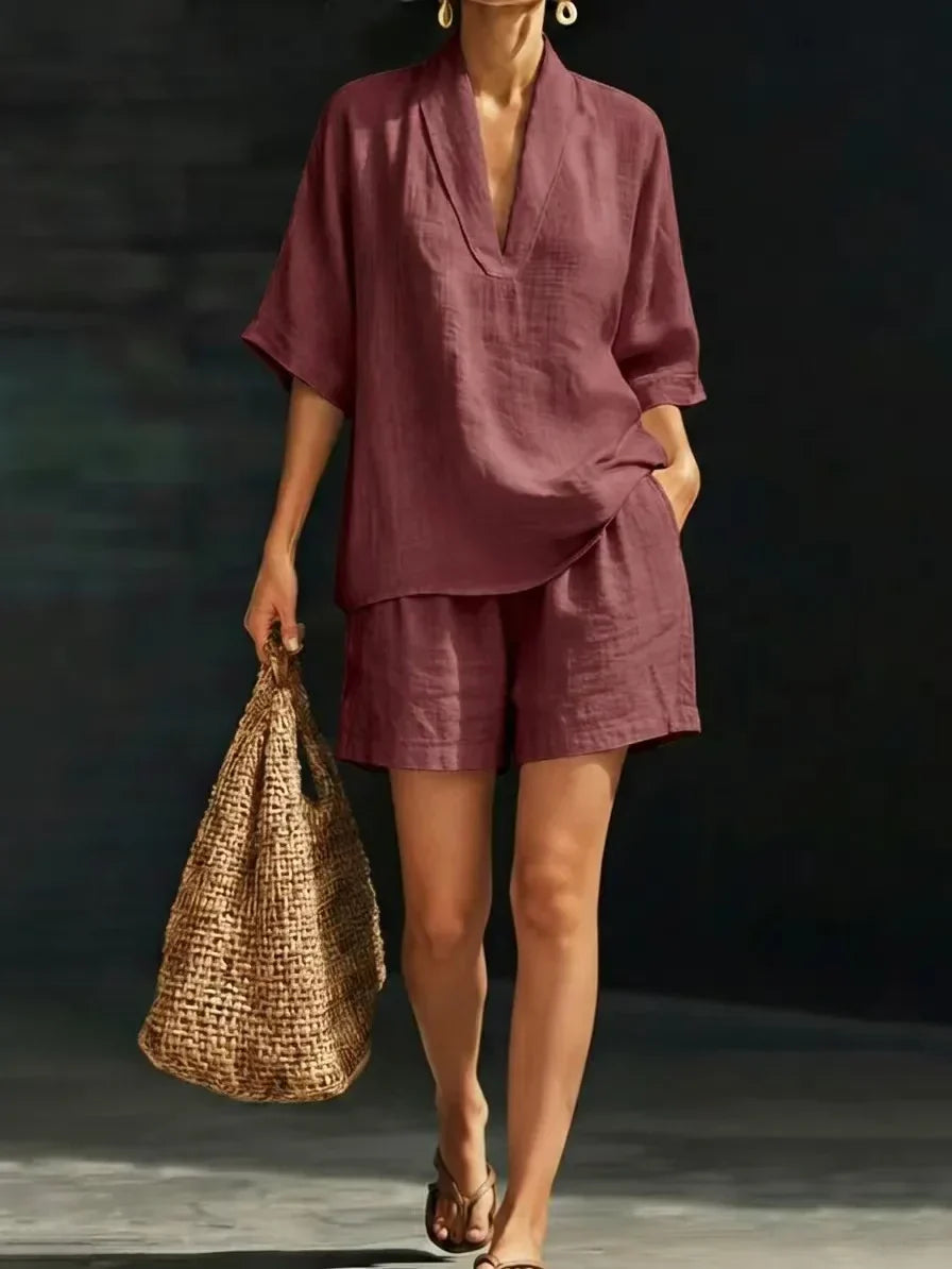 Silvani | Conjunto Casual Dos Piezas Blusa Cuello V Shorts