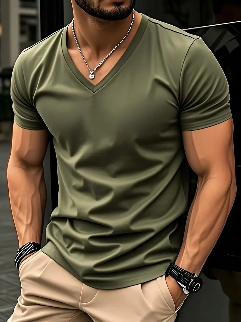 Fraga - Camiseta de manga corta con cuello en V y corte entallado