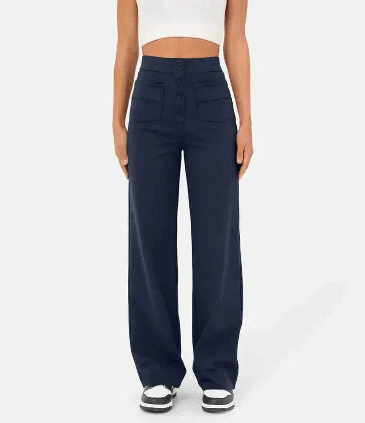 Elkee | Pantalones De Cintura Alta Pierna Ancha