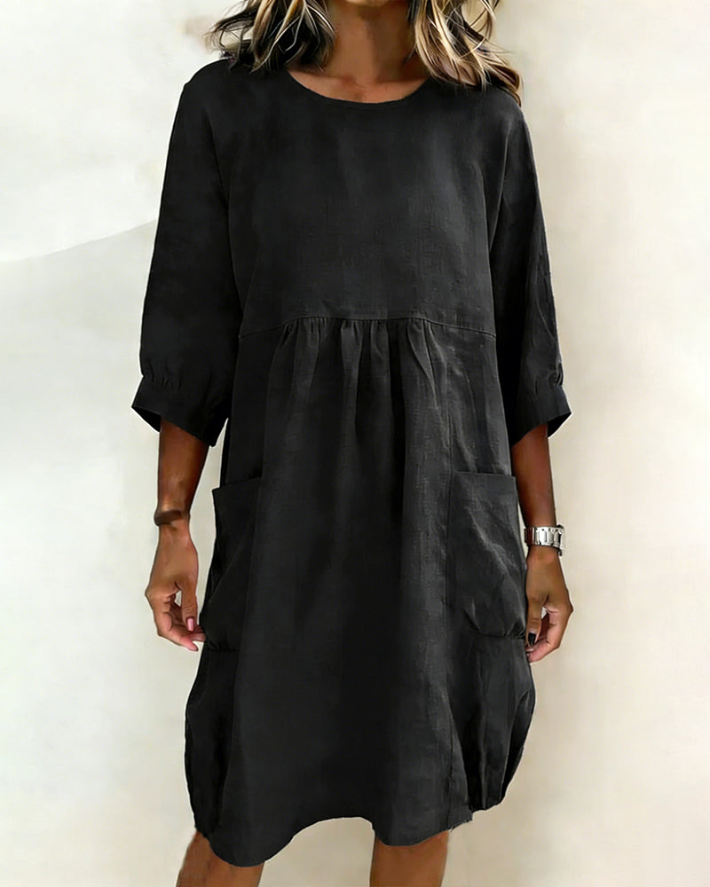 Maleesha - Vestido MIDI De Corte Holgado Con Mangas Anchas Y Bolsillos Delanteros