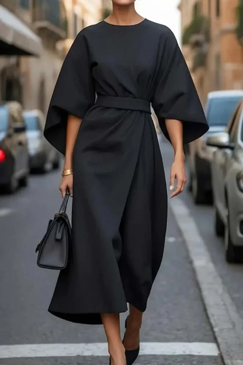 Rita | Vestido midi con Mangas de Murciélago y Cinturón