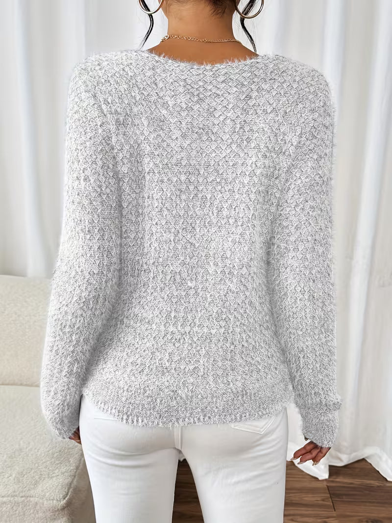 Aderah | Jersey De Punto Con Cuello en V Y Manga Larga Con Textura