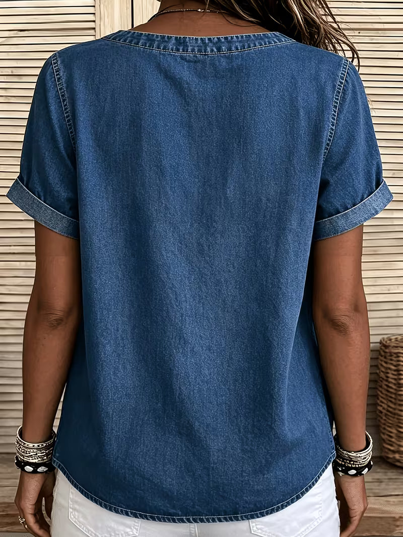 Ferina | Blusa Denim Lavado Manga Corta Botones