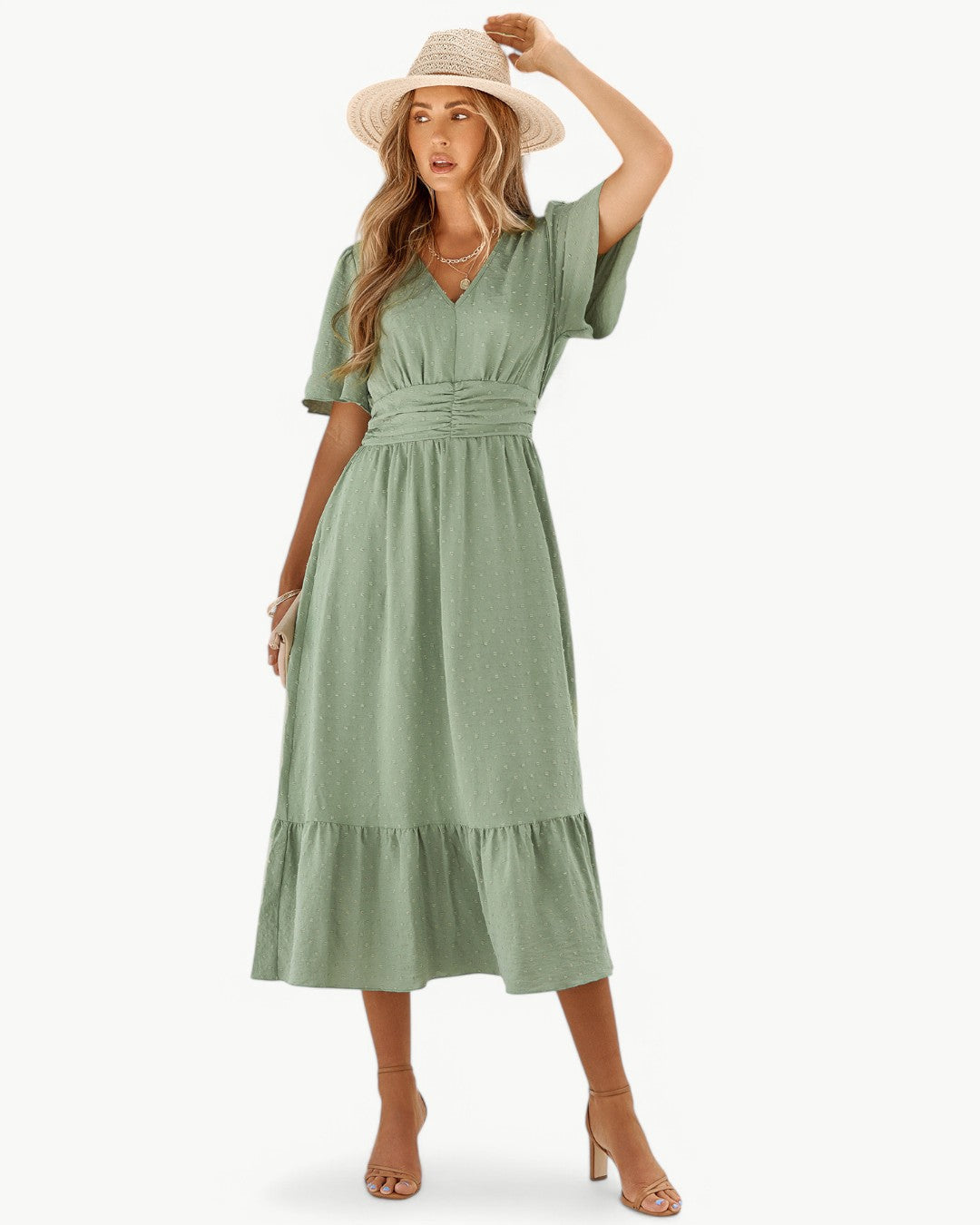Rameena | Vestido MIDI Con Cuello en V Y Volantes en El Bajo