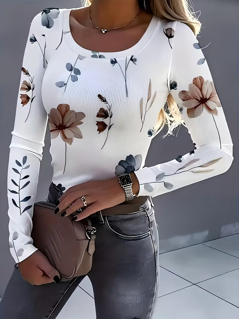 Rabiye | Top De Manga Larga Con Estampado Floral Y Tejido Acanalado