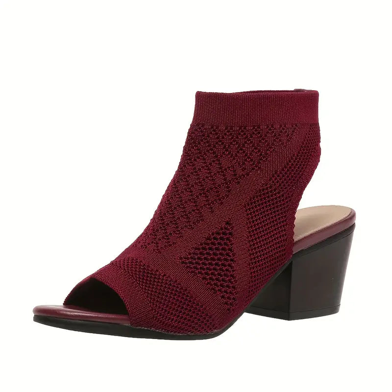 Velina | Sandalias de Talón Grueso de Punto Con Puntera Abierta