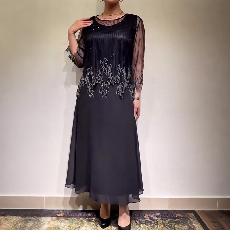 Eiriana | Vestido Midi Bordado Manga Transparente