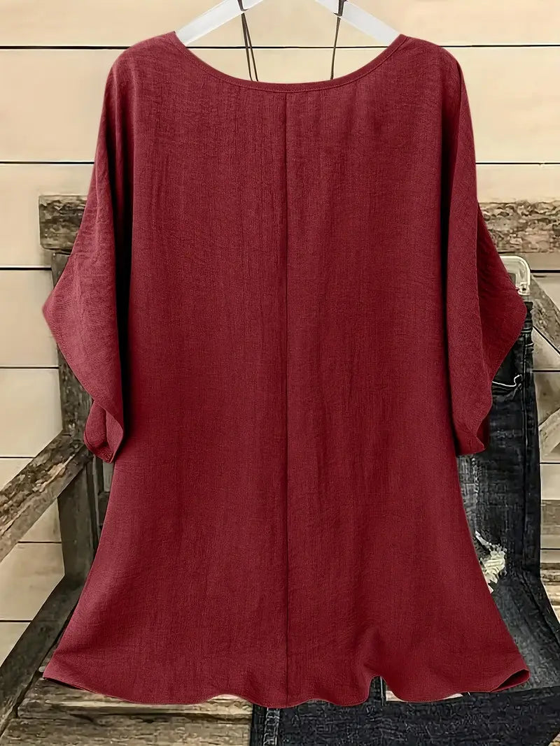 Dilek | Blusa Holgada Manga Corta Cuello Redondo
