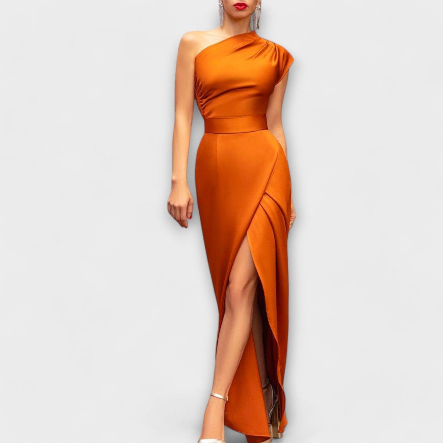 Nesibe | Vestido Largo De Un Solo Hombro Con Abertura Lateral