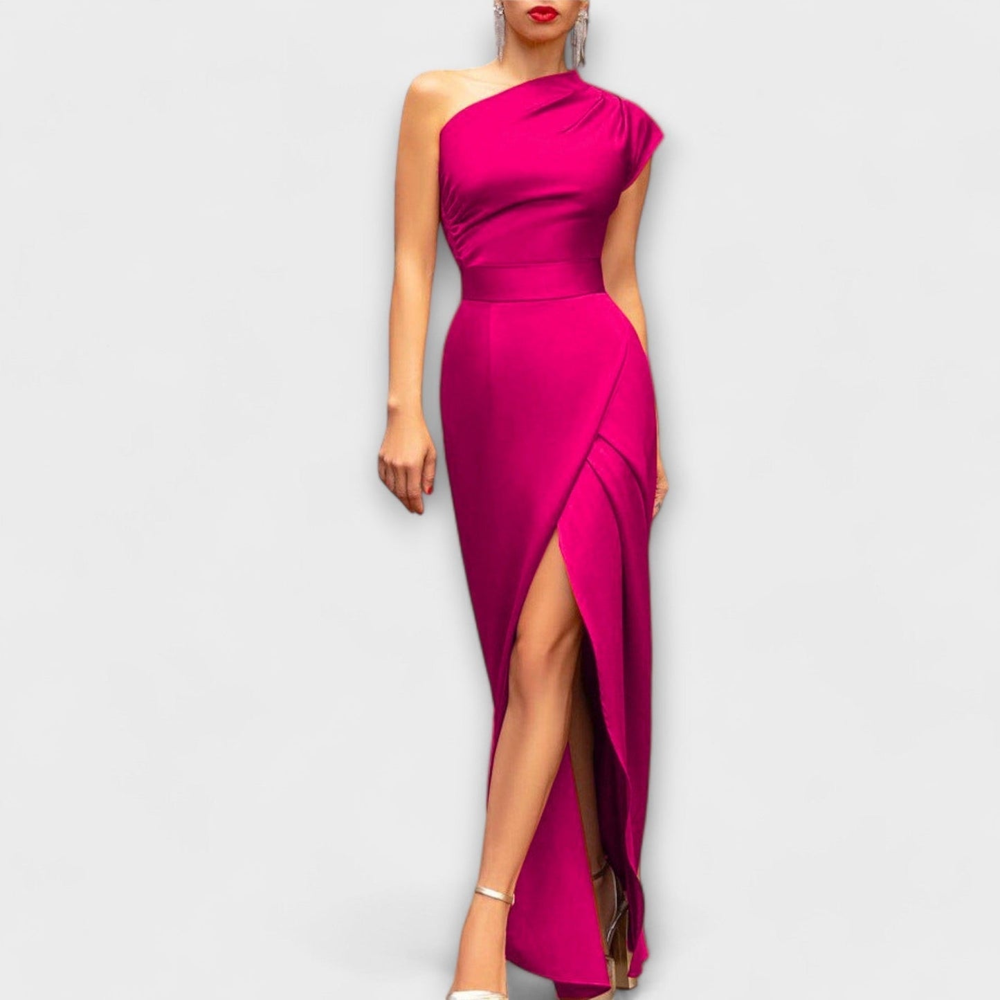 Nesibe | Vestido Largo De Un Solo Hombro Con Abertura Lateral